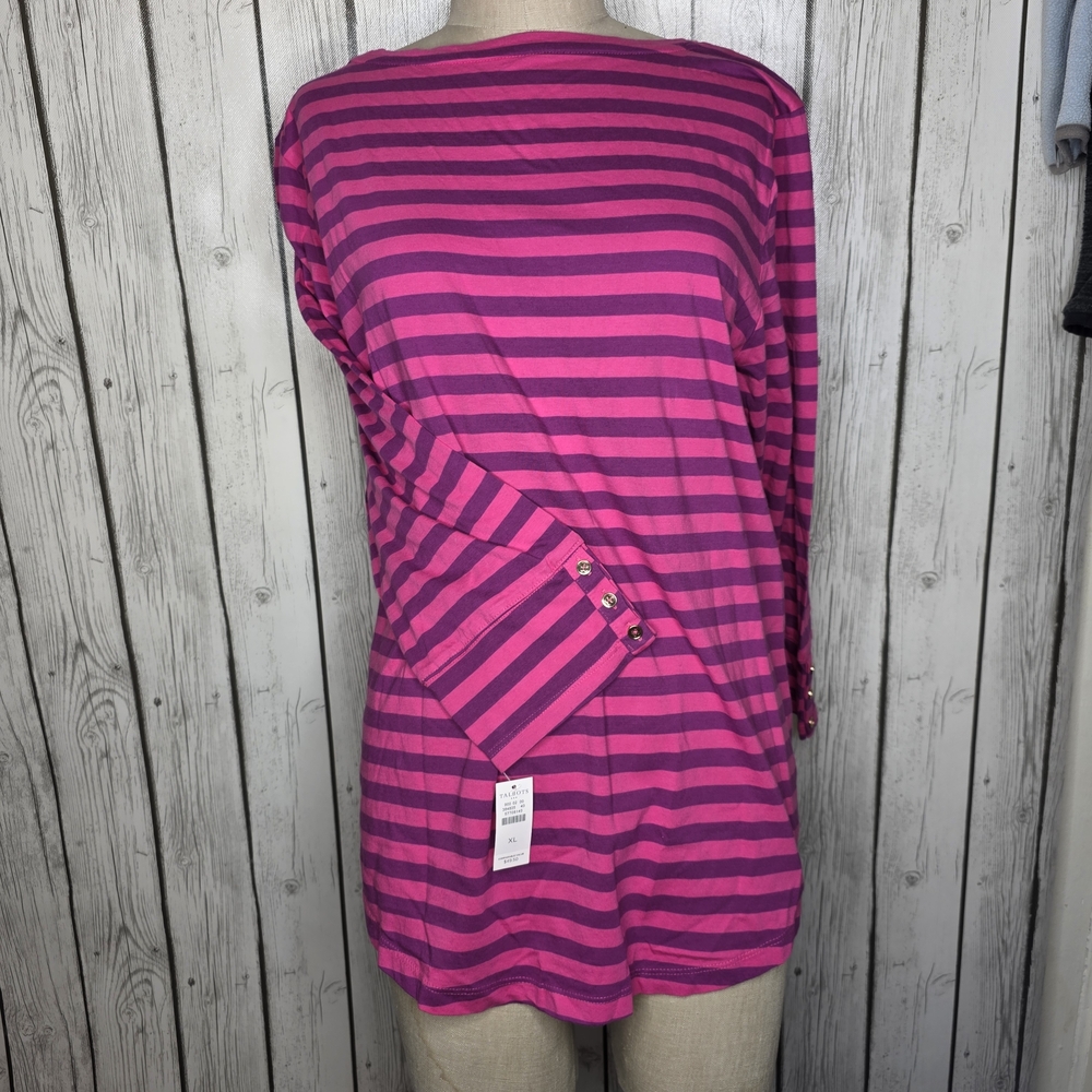Talbots Striped Pink and Magenta Long Sleeve Top XL NWT